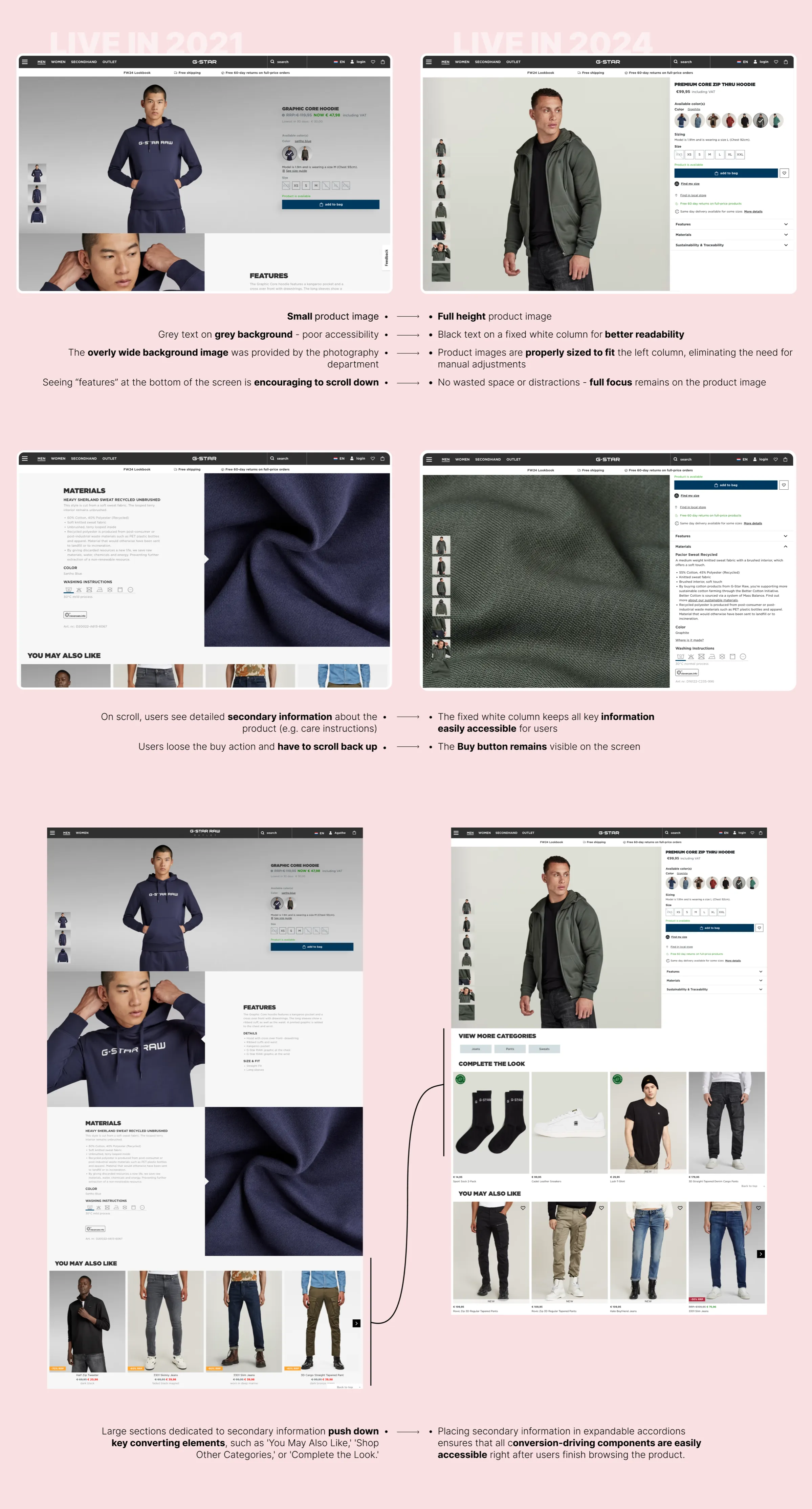 Old and new product detail page compared