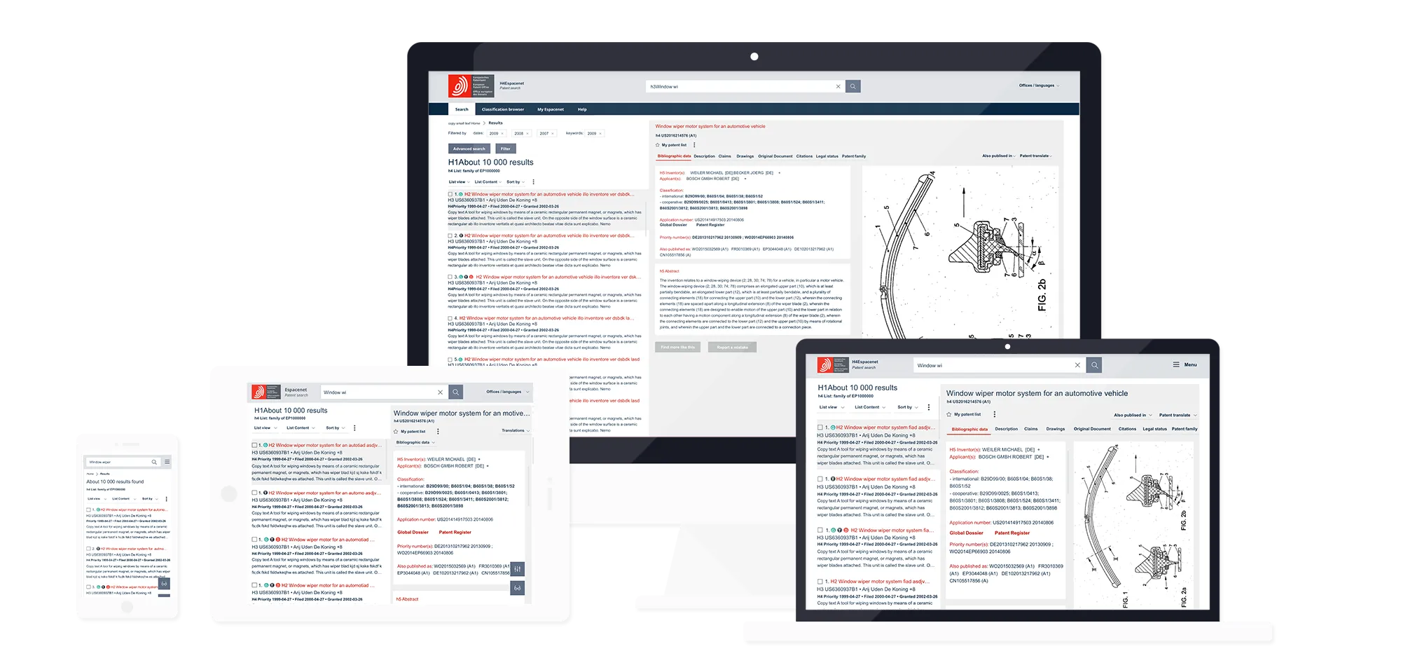 The new Espacenet on several devices